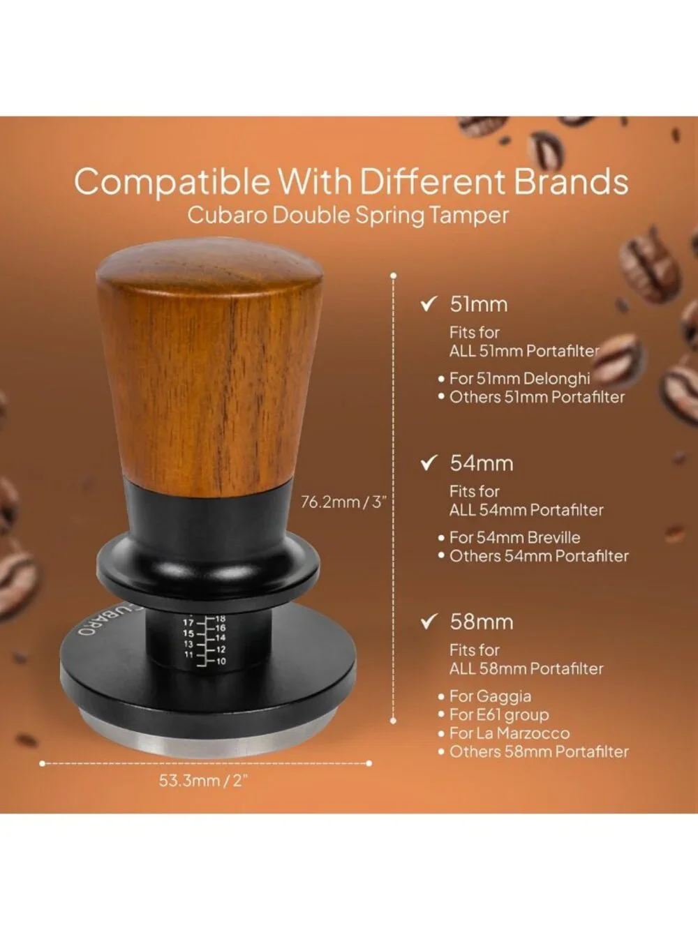 30lb Spring Loaded Espresso Tamper - Auto-Leveling Coffee Tool with Walnut